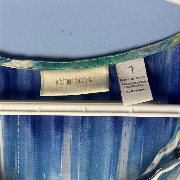 Chico's Vibrant Blue and Green Striped Blouse - Picture 2 of 3